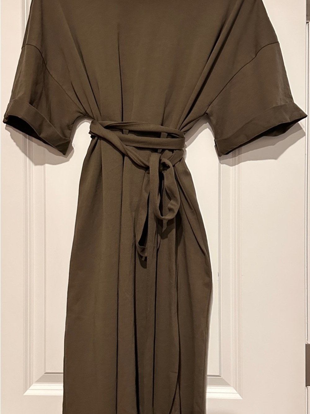 Zara Olive Green Knit Dress with Tie Detail